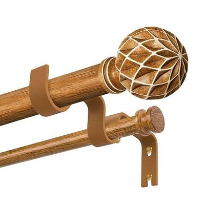TKZTKZ Wood Double Curtain Rod for Windows 72-150,1 Inch Adjustable Farmhouse Boho Dual Curtain Rods for Windows, Heavy Duty Rod Curtain with Hand-Carved 3D Wood Grain Finials,Decorative Drapery Rods