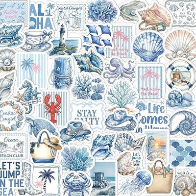 Beach Coastal Granddaughter Stickers - 50 Pcs Beachy Aesthetic Water Bottle Stickers, Blue Waterproof Scrapbook Sticker, Summer Vinyl Decals for Luggage Laptop Journal