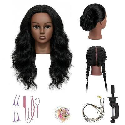Mannequin Head 16 Inch 100% Real Hair Mannequin Head for Kids Braiding, Practice Training Doll Head for Hairstyle Styling Braiding Cosmetology (black-16)