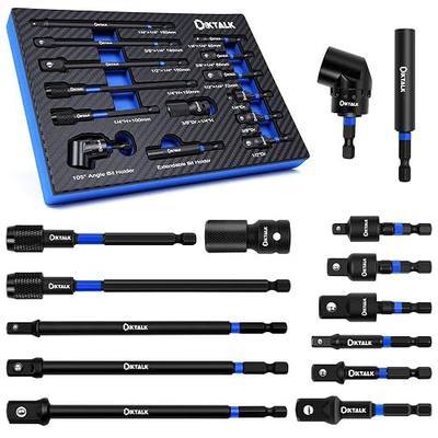 14PC Impact Socket Adapter Set, 1/4" Hex Shank to 1/4" 3/8" 1/2" Square Drive Extension Set, Impact Driver Socket Adapter with Universal Joints & Magnetic Bit Holder