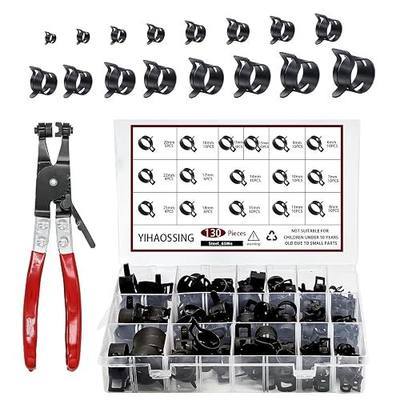 130Pcs 6-25mm Spring Band Hose Clamp Assortment With Swivel Flat Hose Clamp Plier ,Air Tube Water Pipe Fuel Line Clamp for Vacuum Hoses & Low-Pressure
