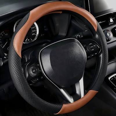 15" Microfiber Leather Steering Wheel Cover - Anti-Slip Diamond Grip, Breathable & Comfortable, Universal Fit (Brown)