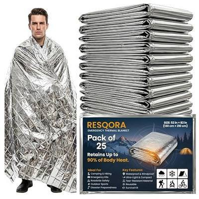 Emergency Blankets Mylar Thermal Space Blankets 25 Pack 82x52 in Silver Foil Lightweight Reflective Blanket for Survival Warmth Camping Hiking Car Emergency Kit First Aid