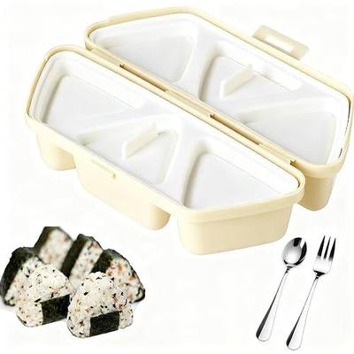 6 in 1 Onigiri Mold Triangle Rice Ball Mold Musubi Press Onigiri Maker Sushi Making Kit Once Quickly Make 6pcs Rice Balls for Lunch and Home DIY (Beige)