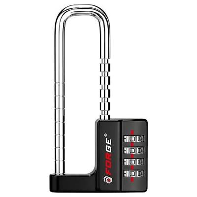 FORGE Combination Lock with Adjustable Long Shackle (1.57"-3.85"), 4-Digit Heavy Duty Waterproof Padlock for Outdoor Gate, Fence, School Gym Locker, Toolbox, Case, Zinc Alloy. (Black)