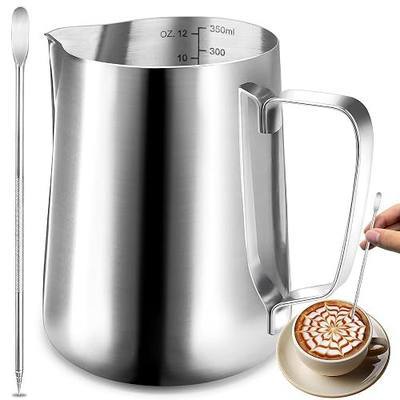 Milk Frothing Pitcher, 12oz/20oz/32oz Stainless Steel Milk Frother Cup with Measuring Scale & Latte Art Pen for Espresso, Coffee, Cappuccino - 350ml