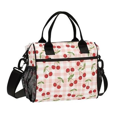Aslsiy Kids Insulated Lunch Bag Red Cherry Fruits (26) Lunch Bags for Girls Boys Reusable Tote Bag for Women M