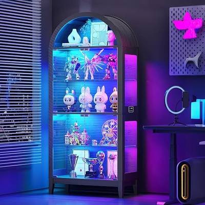 WOOVIVS Glass Cabinet with RGB Light Motion Detection for Living Room-Black | China Cabinet 7 Static & 5 Dynamic LED Lights , App supports color adjustment , Spring-Loaded Door , Removable glass shelves