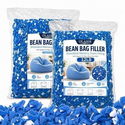 Bean Bag Filler, 12lbs Shredded Memory Foam Filling, Memory Foam Pillow Stuffing for Bean Bag Refill, Couch, Cushion, Stuffed Animals, Dog Bed, Arts Crafts,Blue and White