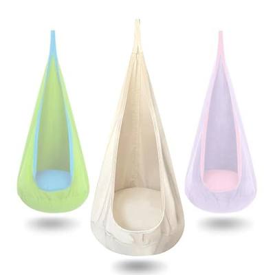 Kids Pod Swing Seat Cotton Sensory Hammock Chair Indoor Outdoor Cream | Soft Sensory Swing, Comes with Inflatable Pillow & Storage Pocket, Easy Installation for Bedroom, Garden and Kids Playroom