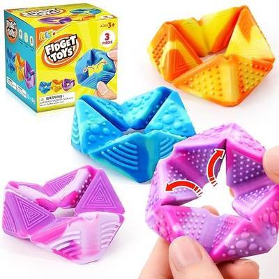 KLT Fidget Sensory Toys for Kids: 3 Pack Textured Flip Toys - Quiet Small Fidgets for Classroom Focus - Stress Relief Toys for Autism & ADHD Calm Down