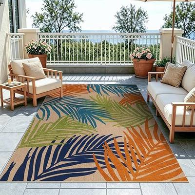 Pauwer Indoor Outdoor Area Rug 5x7, Washbale Outdoor Patio Rug, Blue Orange | Non Slip, Faux Jute, Non-Shedding, Easy Cleaning, Outdoor Carpet For Backyard, Deck, Camping, RV, Porch, Picnic, Balcony