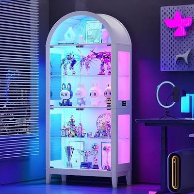 WOOVIVS Glass Cabinet with RGB Light Motion Detection for Living Room-White | China Cabinet 7 Static & 5 Dynamic LED Lights , App supports color adjustment , Spring-Loaded Door , Removable glass shelves