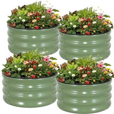 WILLOW WEAVE 4 Pcs Round Raised Garden Bed Outdoor, 2x2x1ft, OliveGreen | Circle Garden Bed, Galvanized Raised Planter Box for Gardening, Metal Raised Beds for Flower, Vegetable, Herb