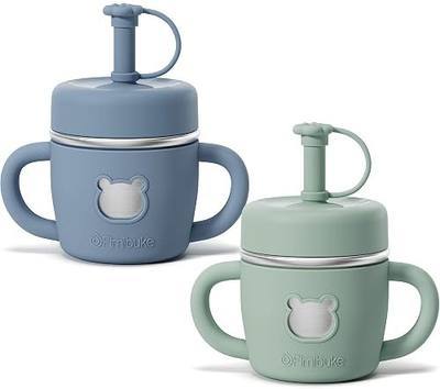 Fimibuke Sippy Cups for Toddlers, 10 OZ Spill Proof Stainless Steel Kid Cup | Leak Proof Toddler Tumbler with Handle, Silicone Straw & Sleeve, BPA Free Dishwasher Safe Girl Boy Kids Water Bottle, 2 Packs