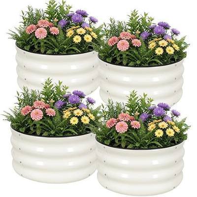 WILLOW WEAVE 4 Pcs Round Raised Garden Bed Outdoor, 2x2x1ft Circle Garden Bed, Galvanized Raised Planter Box for Gardening, Metal Raised Beds for Flower, Vegetable, Herb, White