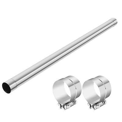LCGP 4 Inch Straight Exhaust Pipe, 4" Stainless Steel Straight Muffler Replacement Pipe, 48" Length Mandrel Exhaust Tube with Two Lap Joint Band Clamps(New Version)