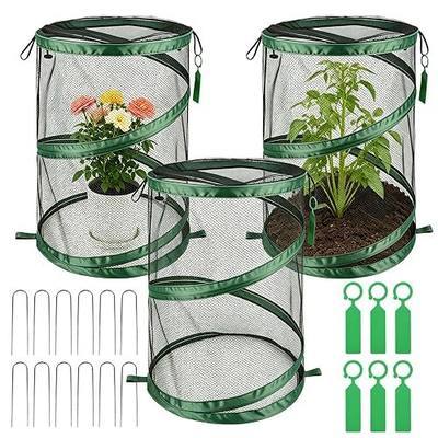 3Pcs Pop Up Plant Covers from Animals-20"x14" Foldable Mesh Plant Protector | Plant Tent Cover, Garden Insect Barrier Mini Greenhouse Plant Guard Cover Net with 12 Stakes & 6 Labels for Outdoor, Green