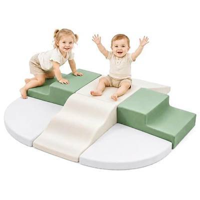 Soft Foam Climbing Blocks for Toddlers, 7-Piece Baby Foam Climbing Blocks, Indoor Climbing Toys, Ideal Gift for Kids Crawling and Sliding, Foam Activity Play Set - Sage Green, Beige & Gray