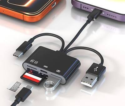 4-in-1 SD Card Reader for iPhone, Lightning+USB C+USB OTG Adapter, Transfer Photos from Digital Camera to Phone Memory Card Reader with SD/TF/USB Flash Drive/USB C Port Compatible with iPhone Android