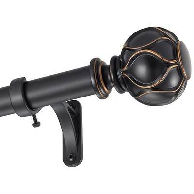 Windows Curtain Rods 28 to 120 Inches, 1 Inch Adjustable Heavy Duty Curtain Rod with Solid Aluminum Alloy Brackets, Single Decorative Drapery Rod for Sliding Glass Door, Living Room, Matte Black