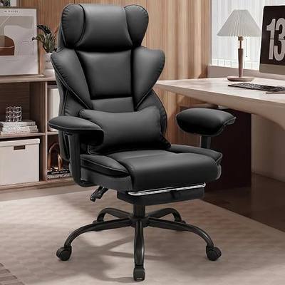 ALLGOD Office Desk Chair, Big and Tall Computer Gaming Chair with footrest | High Back Executive Chair, PU Leather with Pocket Spring Cushion, Adjustable Armrests and Lumbar Support, Black