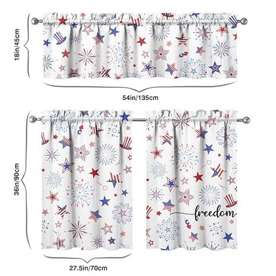 4th of July Kitchen Curtains and Valance Set of 3,Independence Day Kitchen Decor for Home Indoor Decor,Independence Day Kitchen Curtain and Valance Set Short Curtain Sink Window 4th of July Decor 36In