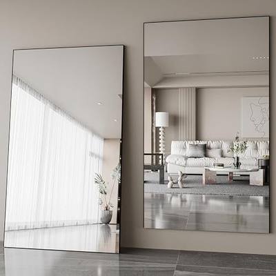 Glassless Full Length Floor Mirror 71”×39”, Shatterproof Large Leaning or Wall Mounted Mirror for Bedroom, Living Room, or Home Gym, Ultra-Light Black Frame