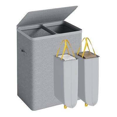 Double Laundry Hamper with Lid, 150L Large Laundry Basket 2 Compartments | Gasvadivum Dirty Clothes Hamper 2 Section with Portable Liner Bags and Handles for Laundry Room, Bedroom, Easy Assembly, Grey