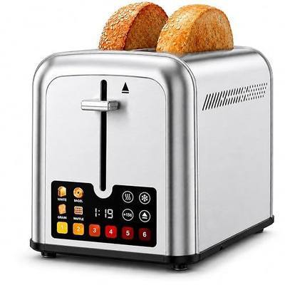 Touch Screen Toaster 2 Slice, Retro Stainless Steel Smart 2 Slice Toaster with Digital Timer,1.5" Wide Solt with 6 Shade Settings, Perfect for Waffles, Bagels and More 238TCB(Silver)