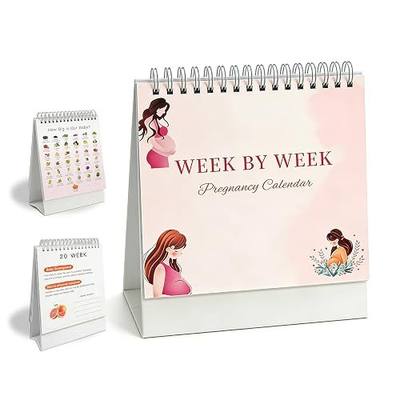 Pregnancy Calendar For First Time Moms, Weekly Baby Growth Tracker | Pregnancy Gifts For Expecting Moms Pregnancy Calendar Week By Week Flip Desk Design Memory Notes And Childbirth Guide