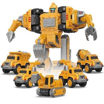 Drefirsa 5-in-1 Construction Truck Robot Toy for Kid 3-5 5-7, Transform Toy | Building Toy, Easy Transfrom Robot, Pull Back Truck, Cool Hero Figure, Christmas Birthday Gift for 3 4 5 6 7 8 Year Boy