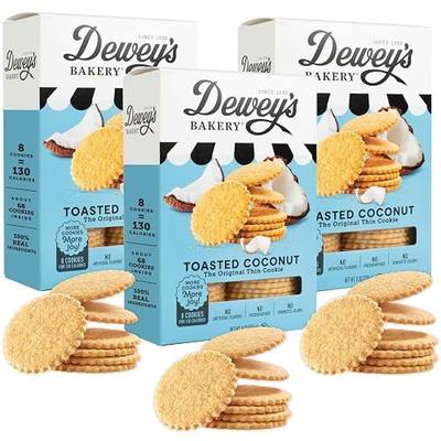 Dewey's Bakery Toasted Coconut Moravian Cookie Thins, 3 Pack, 9 oz, Crispy | No Artificial Flavors