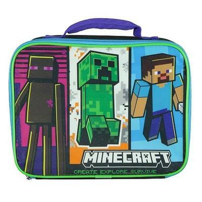 Bioworld Minecraft Lunch Box Create Explore Survive 10" Insulated Creeper and Steve Tote Bag