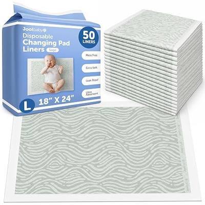 Jool Baby Disposable Changing Pad Liners, Ultra-Absorbent - 50 Count (Sage) | Waterproof Backing Protects Surfaces From Leaks – Individually Folded – Great for at Home or On the Go