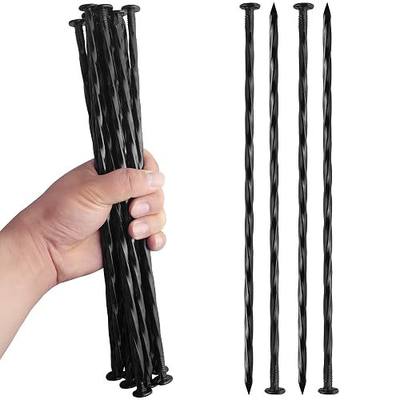 12 Inch Heavy Duty Landscape Stakes, 15 Pack Metal Spiral Artificial Turf Nails with Black Anti Rust Coating, for Paver Edging, Weed Barrier, Lawn