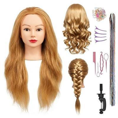 26 Inch 80% human hair mannequin head practice head for braiding manikin head with Clamp stand doll head for hair styling practice kit for kids and Cosmetology (golden 26-inch)