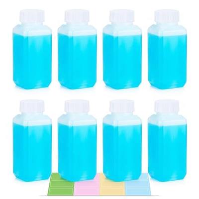 DEMORA 3.4oz Small Square Plastic Travel Bottles, Reusable Leak Proof Liquid Containers with Caps and Stickers for Milk, Sauces, Candies (Translucent, 8 Pcs)