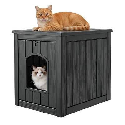 Outdoor Cat House Weatherproof, Resin Cat Houses for Outdoor Indoor Cats, Cat Box Enclosure, Easy to Assemble & Clean, Black