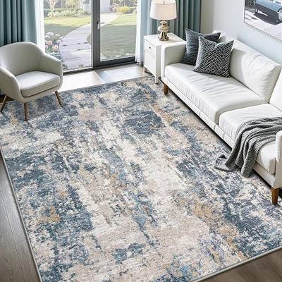 6x9 Area Rugs for Living Room: Washable Abstract Rug Modern Neutral Soft Large Indoor Rugs Non Slip Low Pile Carpet for Bedroom Nursery Dining Room Office(Blue Brown, 6'x9')