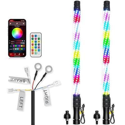 Auxbeam 2PCS 2.3FT RGB Whip Lights w/Bluetooth APP+Remote Control LED Fat Whip Lights w/Brake & Turn Signal Light 360° Glrowing Spiral Illumination Waterproof for UTV ATV RZR SXS 1-Year Warranty