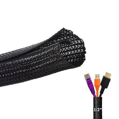 1/2" Split Cable Sleeves, Heavy Duty Wire Cover Cable Sheath to Hide Cords | Black 10ft Reusable Wire Organizer Flexible Abrasion Resistance Wire Loom Wrap for Car Desk Computer Pet Chew Protection