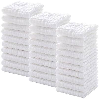 Chumia 30 Pcs Baby Muslin Washcloths Muslin Burp Cloths Baby Towel Natural Cotton Burp Cloths Wipes Soft Newborn Face Towel Absorbent for Face Bath Shower, 12 x 12'' (White)
