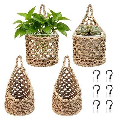 4 PCS 5-Inch Macrame Wall Plant Hangers, Small Wall Hanging Plant Holder with Hooks, Natural Cotton Rope Hanger for Indoor Plants & Daily Storage, Boho Home Decor