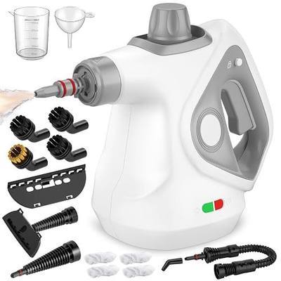 Handheld Steam Cleaner for Home, Pressurized Portable Steamer for Cleaning with 15 Accessories for Multi-Surface Cleaning, Floors, Tiles, Grout, Kitchen, Bathroom, Couch & Car(Gray Cap&Gray Handle)