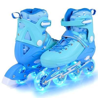 BABY JOY Inline Skates, 4-Size Adjustable Kids Roller Blades w/Light-up Wheels for 5-14 Boys Girls Youth, Fun Illuminating Roller Skates for Indoor Outdoor Play