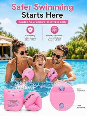 Arm Floaties for Kids & Adults, Inflatable Roll-On Swim Arm Bands, Pool Floaties for Kids 3-5, 6-12 yrs & Up to 150lb Adult, Learn to Swim Water Wings for Boys Girls
