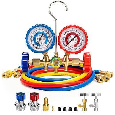 VIVOHOME R134a 5 ft HVAC Manifold Gauge Set with R134a Quick Couplers and Can Taps, Automotive AC Gauges with 3 Hoses for R22, R12, R502, Car Freon Charging and Evacuation