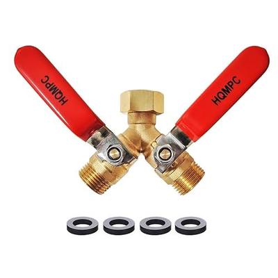 HQMPC Garden Hose Y Valve Splitter 2 Way Heavy Duty Water Hose Y Splitter For garden lawn watering With Shut off Valves - Brass 2 Way splitter, 3/4" GHT Thread improved
