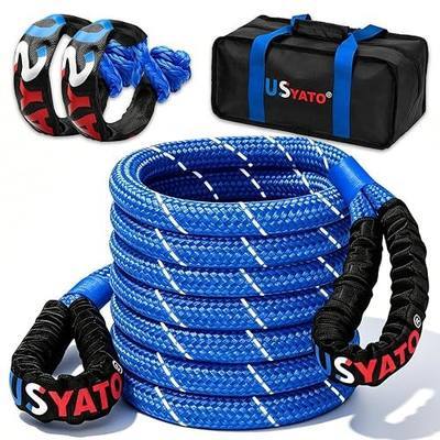 1.26" x 30FT Kinetic Recovery Rope Kit,8.5 Ton (18,666Lbs) Working Load Nylon Tow Rope with Reflective Stripe,1/2in x 24in Soft Shackles,56,000Lbs Break Strength Heavy Duty Tow Strap,Blue